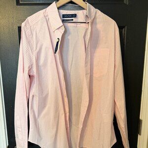 NWT Mens Nautica Dress Shirt Pink White Check Large